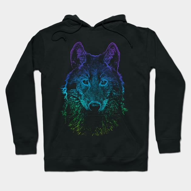 Dramabite Wolf rainbow drawing animal wildlife hand-drawn artsy Hoodie by dramabite